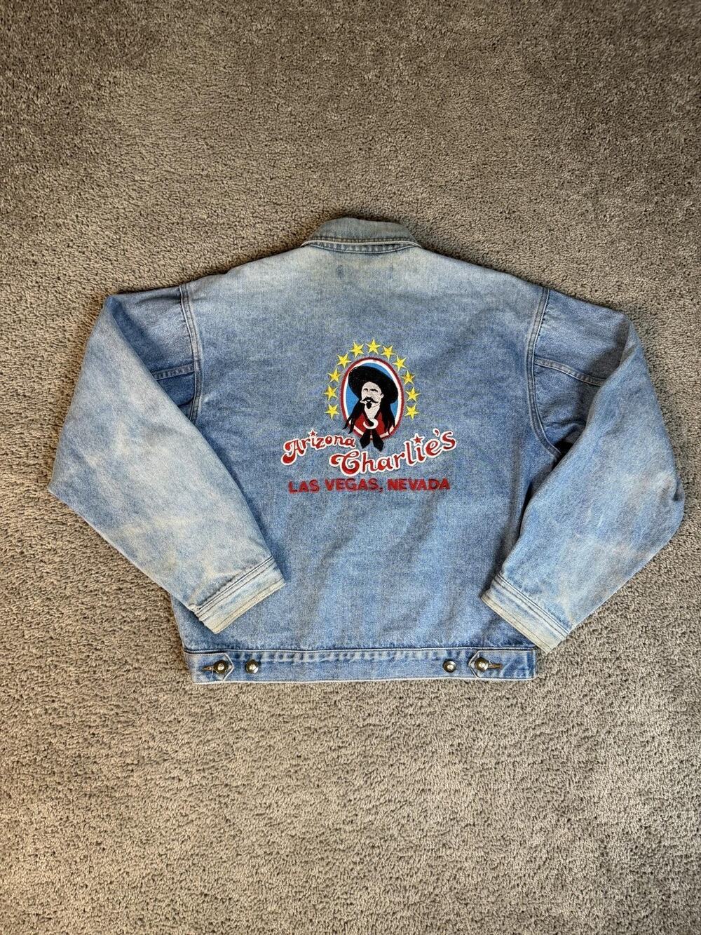 Vintage Arizona Charlies Jacket Mens M Blue Denim Las Vegas Bomber